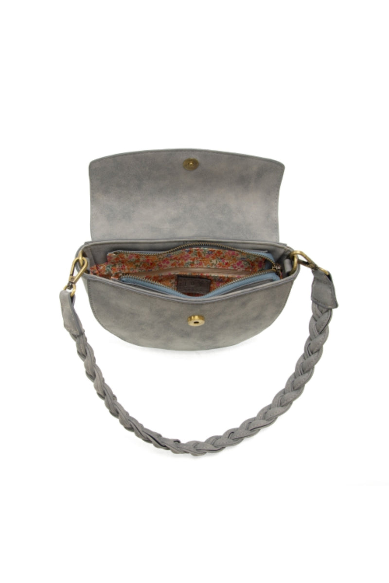 Joy Susan Luna Crescent Crossbody with Braided Handle - Light Grey
