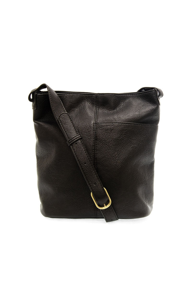 Bindi Front Slip Pocket Bucket Crossbody Bag - Black