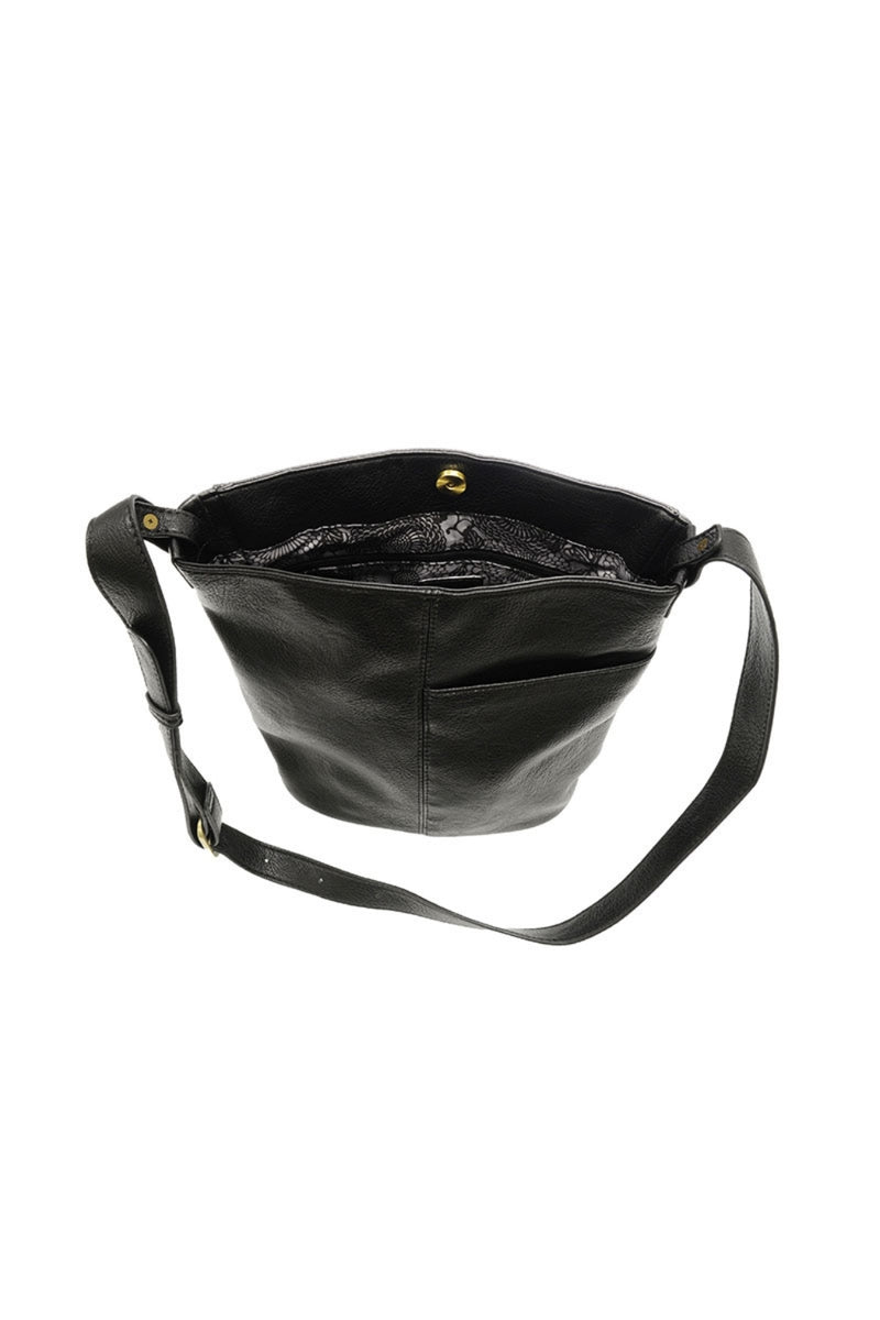 Bindi Front Slip Pocket Bucket Crossbody Bag - Black