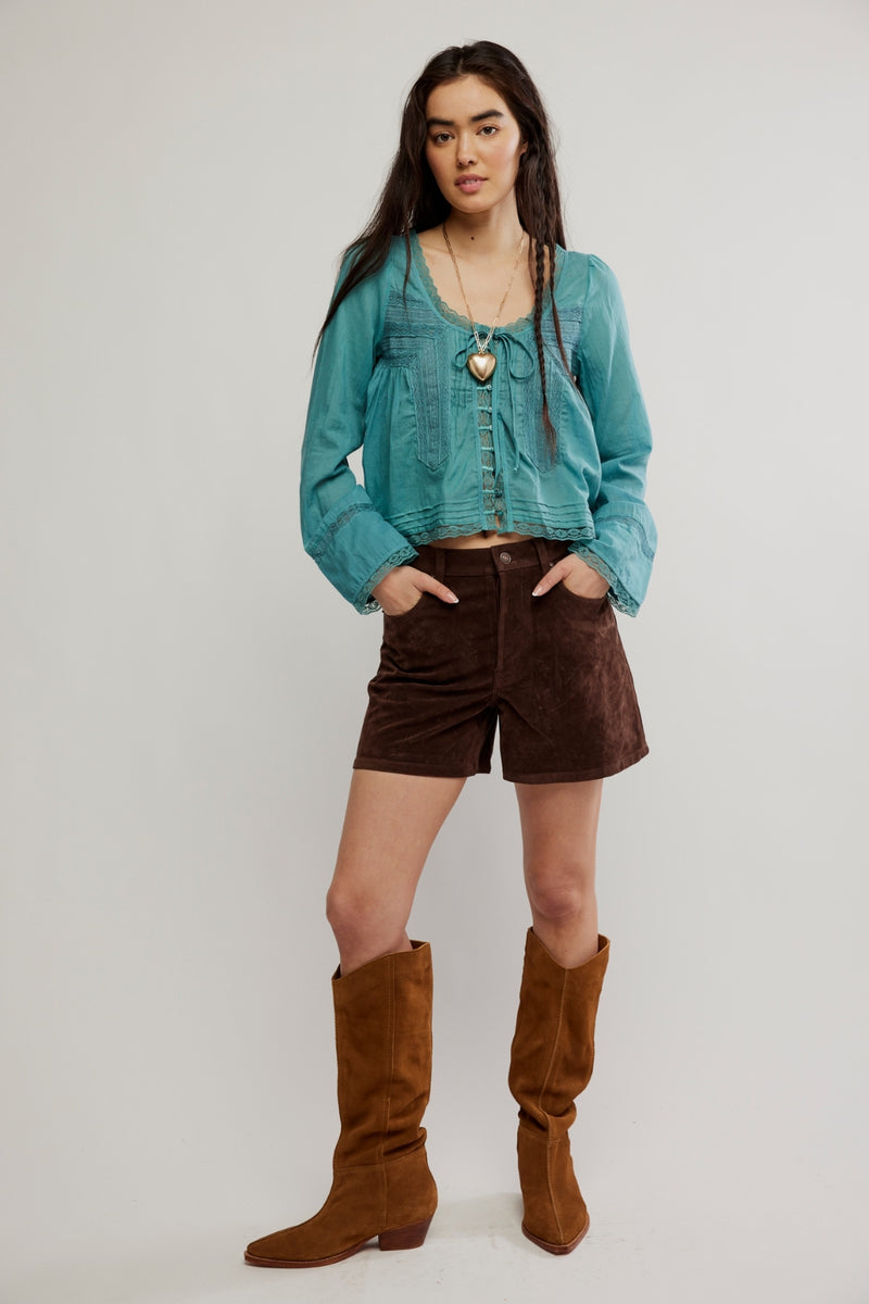 Free People Longsleeve Evermore Top - Mineral Blue