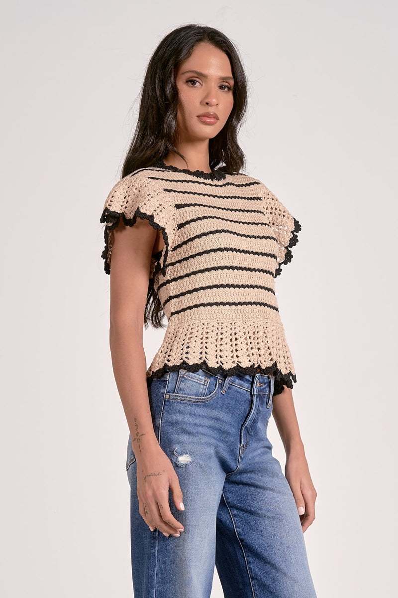 Aaliyah Ruffle Sweater - Natural + Black