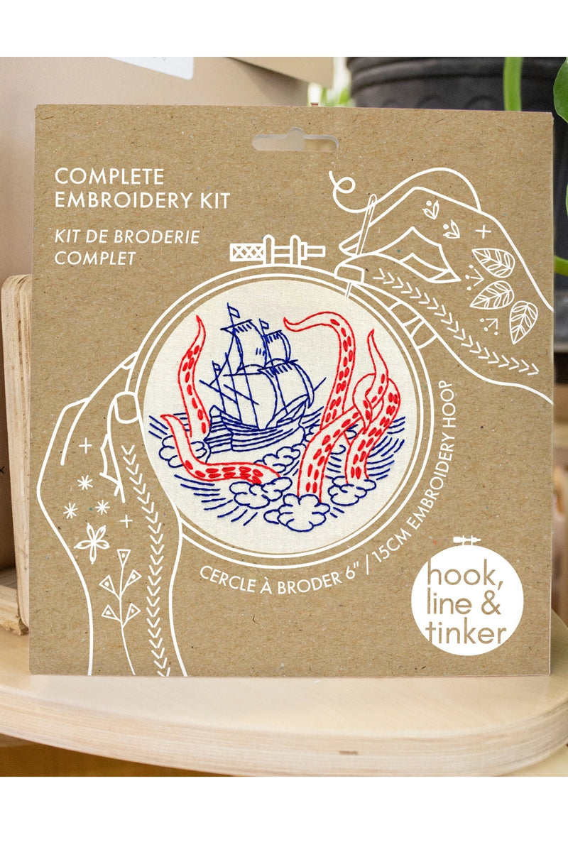 Hook, Line, and Tinker Embroidery Kit - Release the Kraken