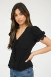 Aurora Lace Trim Blouse - Black