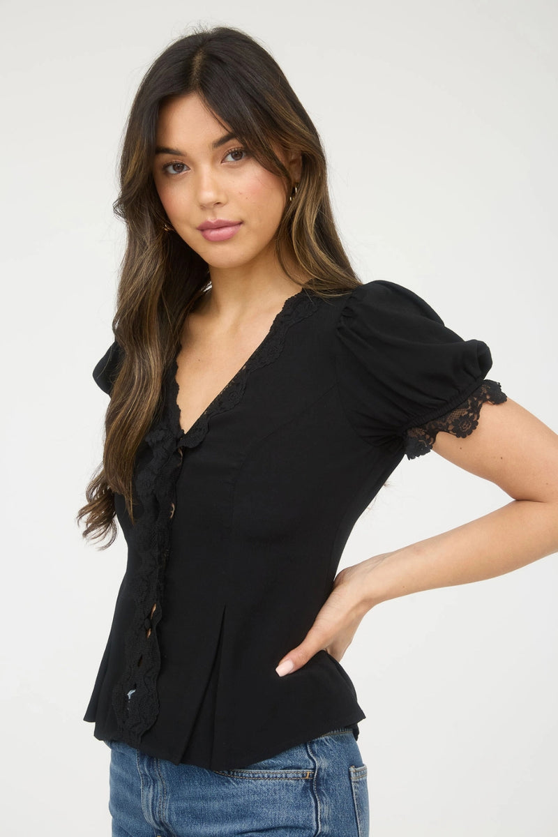 Aurora Lace Trim Blouse - Black