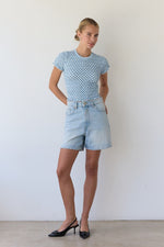 Maia Gingham Top - Sea Blue + White