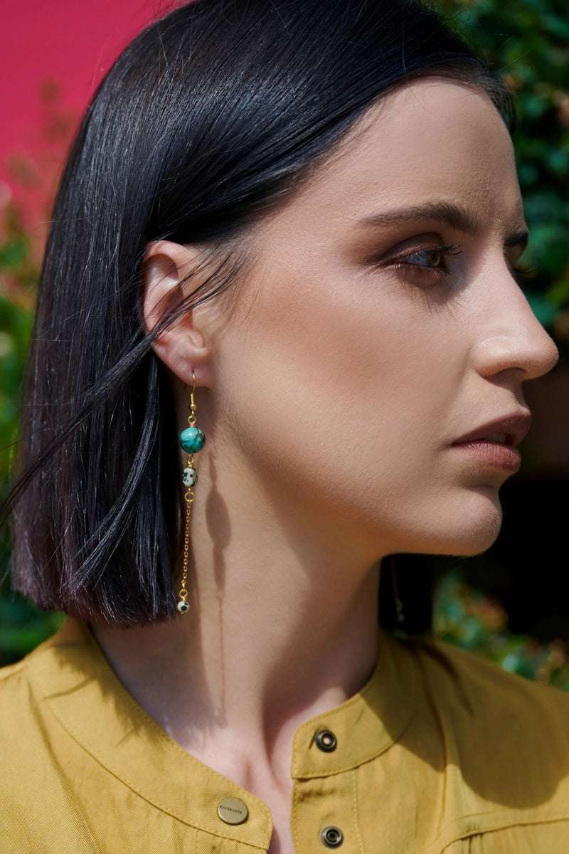 The Gwen Earring - Long Turquoise Chain Dangle Earrings