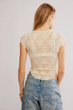 Free People Ready To Go Lace Tee - Butter Yellow