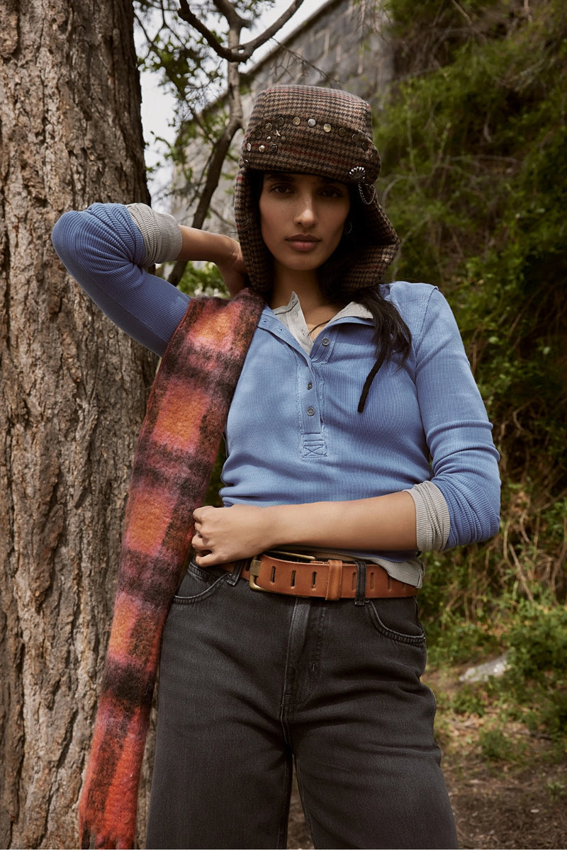 Free People Highland Plaid Skinny Scarf - Pink Combo
