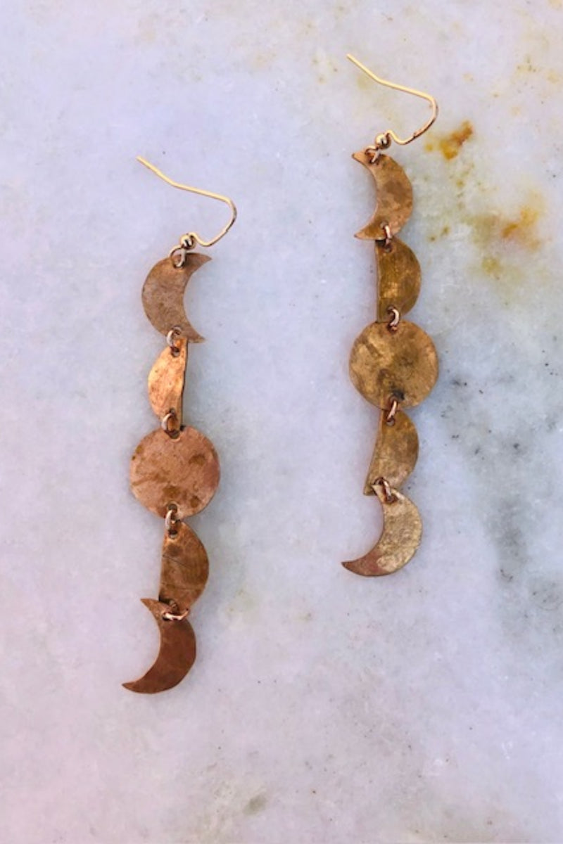 Vertical Moon Phase Earrings - Brass