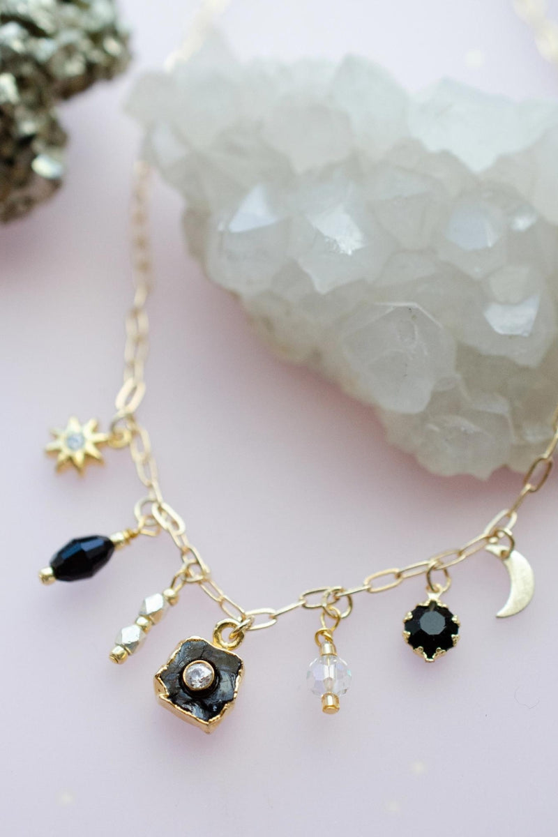 Celestial Black and Gold Charm Necklace