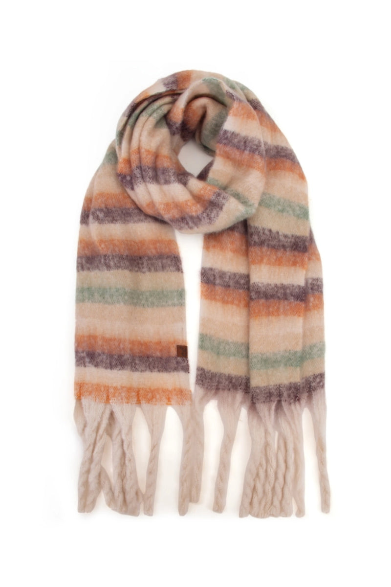C.C Horizontal Multi Color Stripe Woven Scarf - Beige