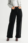 Just Black Denim Corduroy Mini Patch Pocket Wide Leg - Black