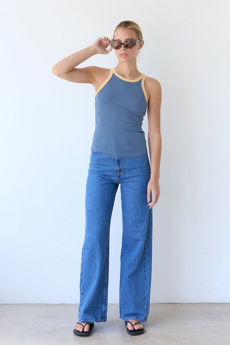Tanner Ringer Tank - Muted Blue