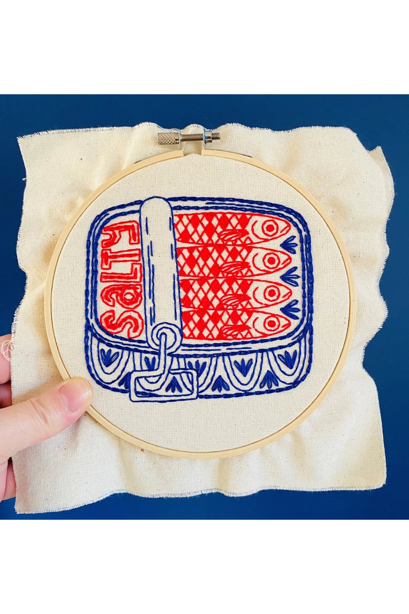 Hook, Line, and Tinker Embroidery Kit - Sardines