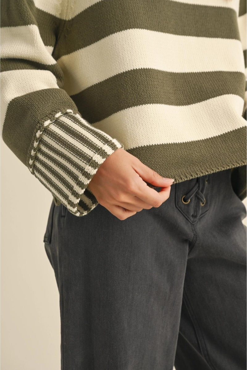 Tina Striped Sweater Olive + White