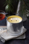 The Soap & Paper Factory Roland Pine 14 oz Silver & Gold Two-Wick Ribbed Glass Candle