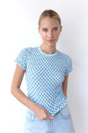 Maia Gingham Top - Sea Blue + White
