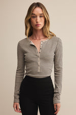 Z Supply Stella Stripe Henley - Heather Taupe