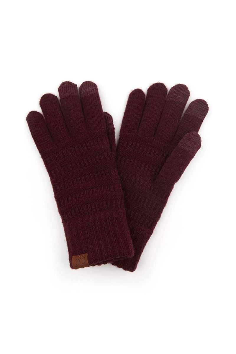 C.C Solid Ribbed Knit Glove - Wine