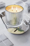 The Soap & Paper Factory Roland Pine 14 oz Silver & Gold Two-Wick Ribbed Glass Candle
