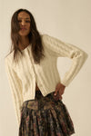 Corinne Cable Knit Cardigan - Cream