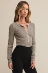 Z Supply Stella Stripe Henley - Heather Taupe