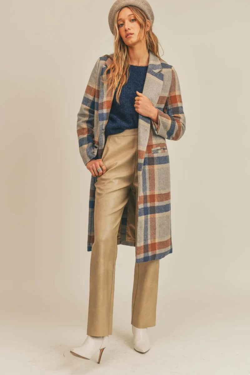 SAGE The Label All The Way Plaid Coat - Navy Brown