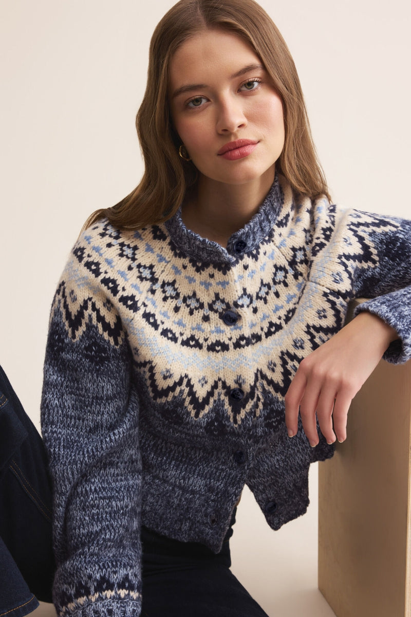 Z Supply North Sea Fairisle Cardigan - Blue Velvet Heather