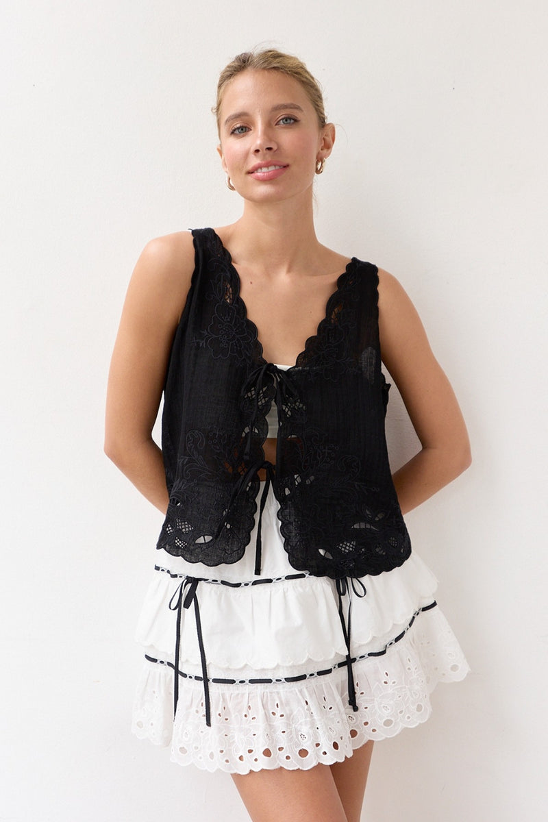 Flynn Embroidered Vest - Black