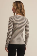 Z Supply Stella Stripe Henley - Heather Taupe