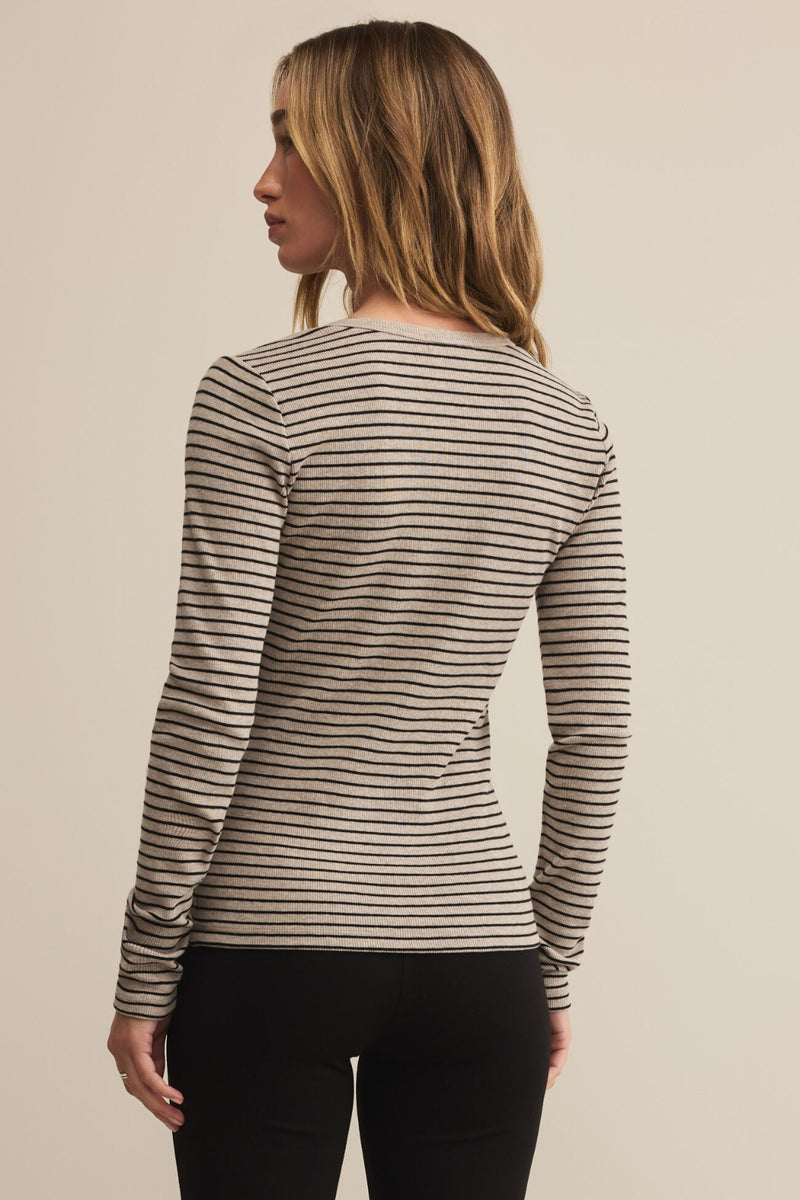 Z Supply Stella Stripe Henley - Heather Taupe