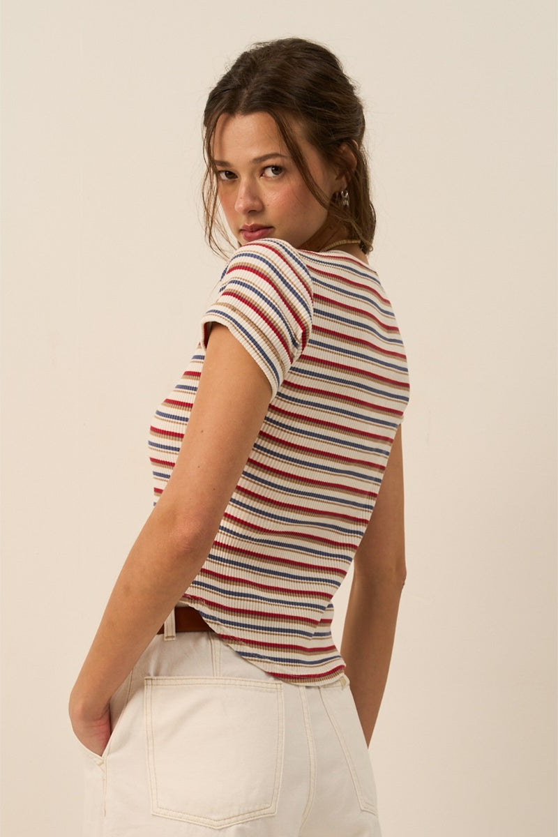 Lily Striped Knit Top - Red/Blue Combo