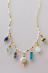 Colorful Beaded Charm Necklace Jewel Tone