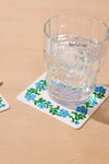 Vellum Coasters - Cross Stitch Flower in Blue/Green - Set of 4