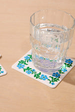Vellum Coasters - Cross Stitch Flower in Blue/Green - Set of 4