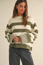 Tina Striped Sweater Olive + White