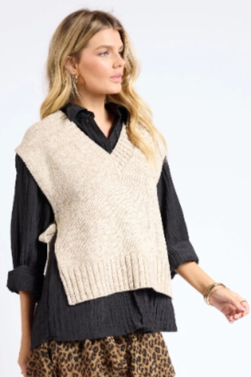 Individuality Side Tie Sweater Vest Oatmeal