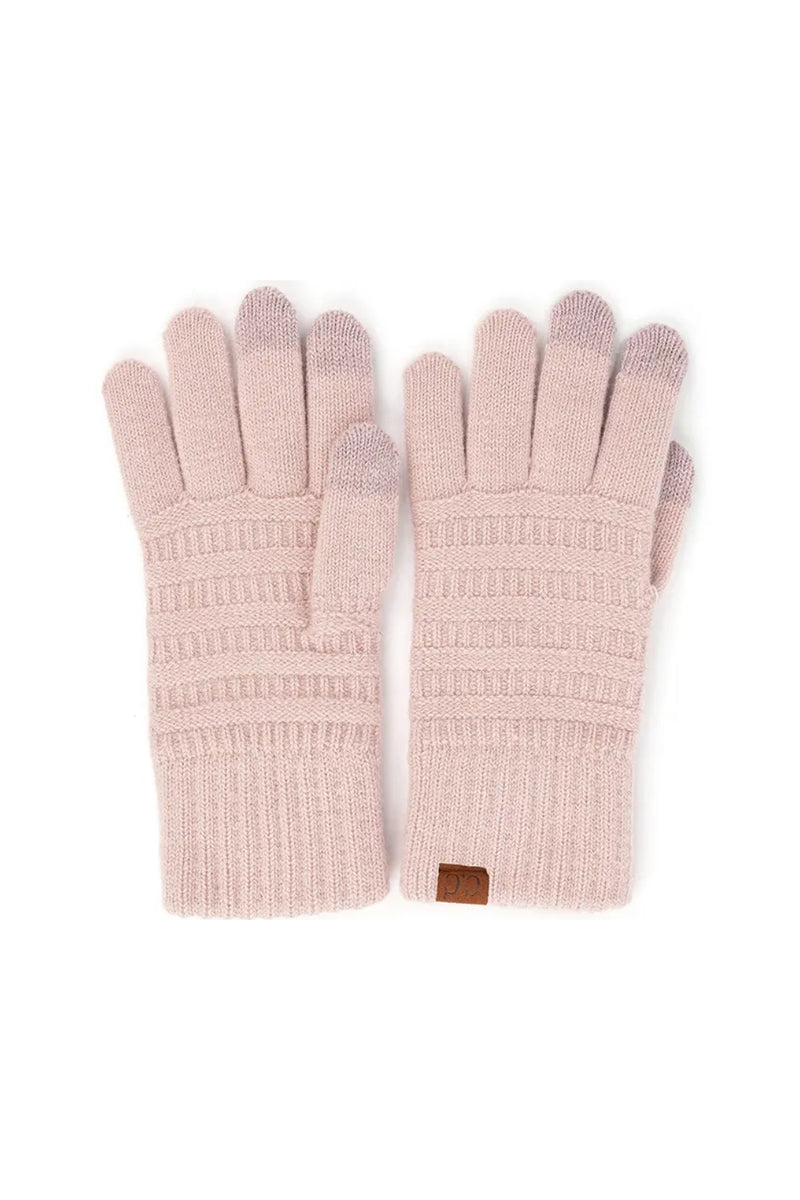 C.C Solid Ribbed Knit Glove - Rose