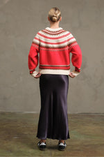 Aurora Fair Isle Sweater - Red + Brown