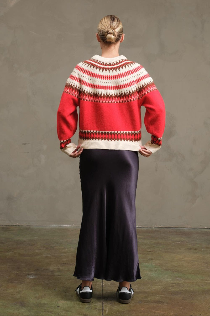 Aurora Fair Isle Sweater - Red + Brown