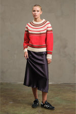 Aurora Fair Isle Sweater - Red + Brown