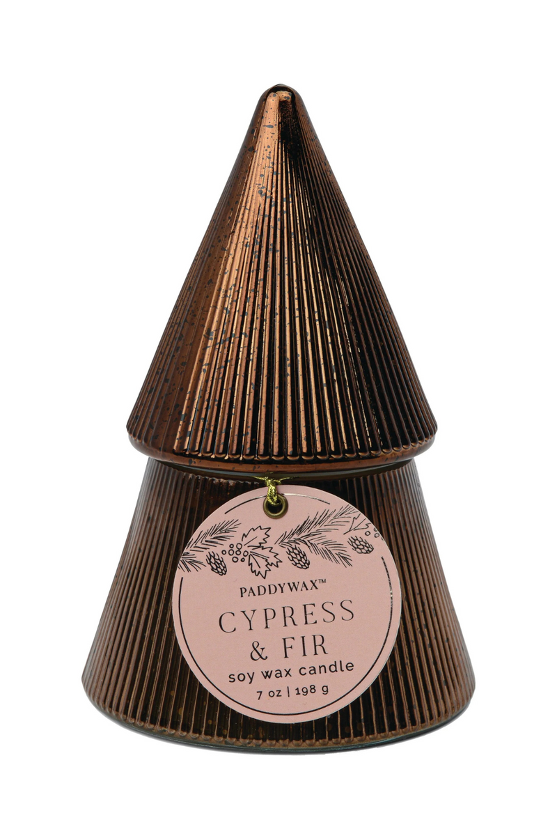 Cypress & Fir 7 oz. Ribbed Mercury Stacked Tree Candle