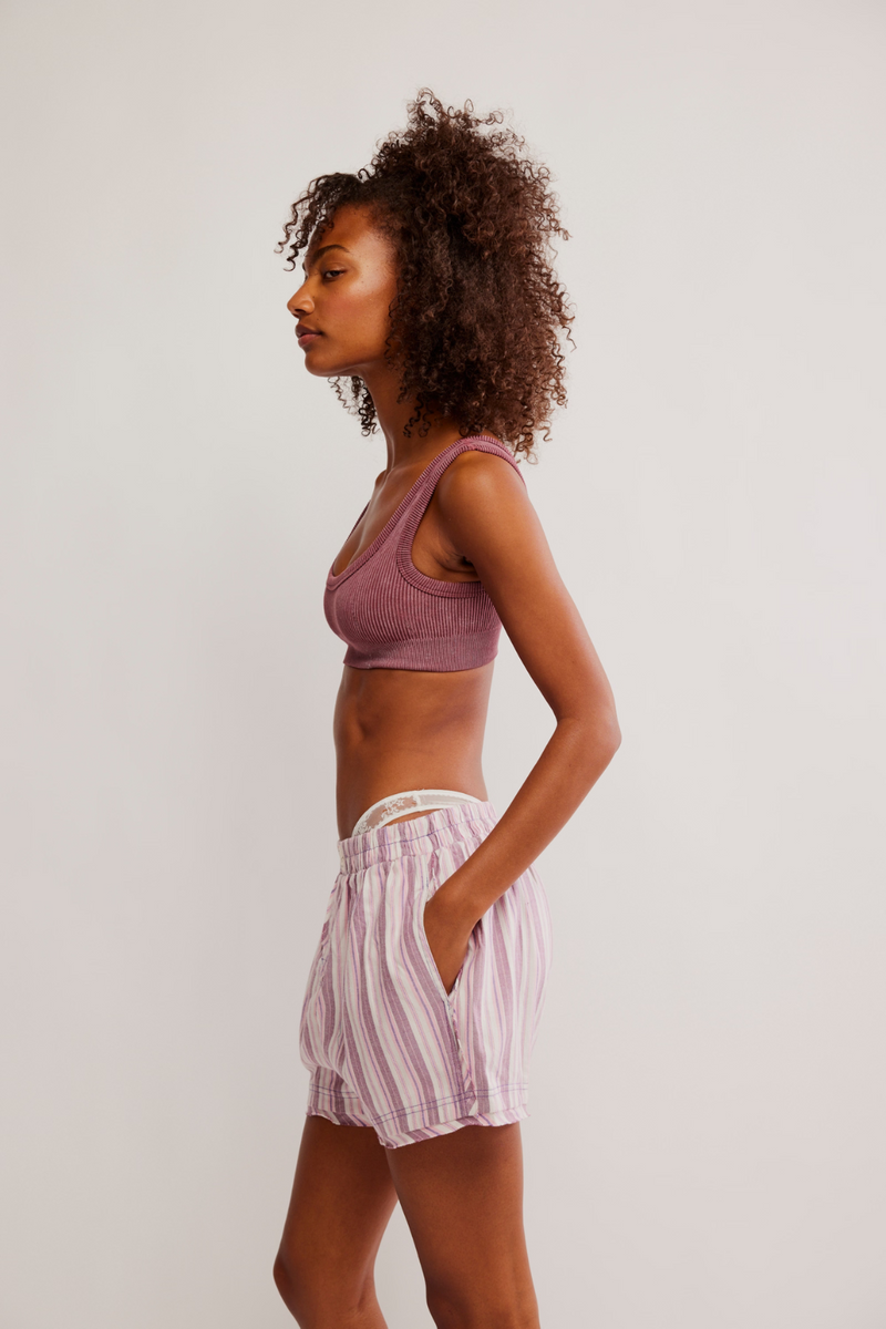 Free People Day to Day Flannel Boxer - Burgundy Combo
