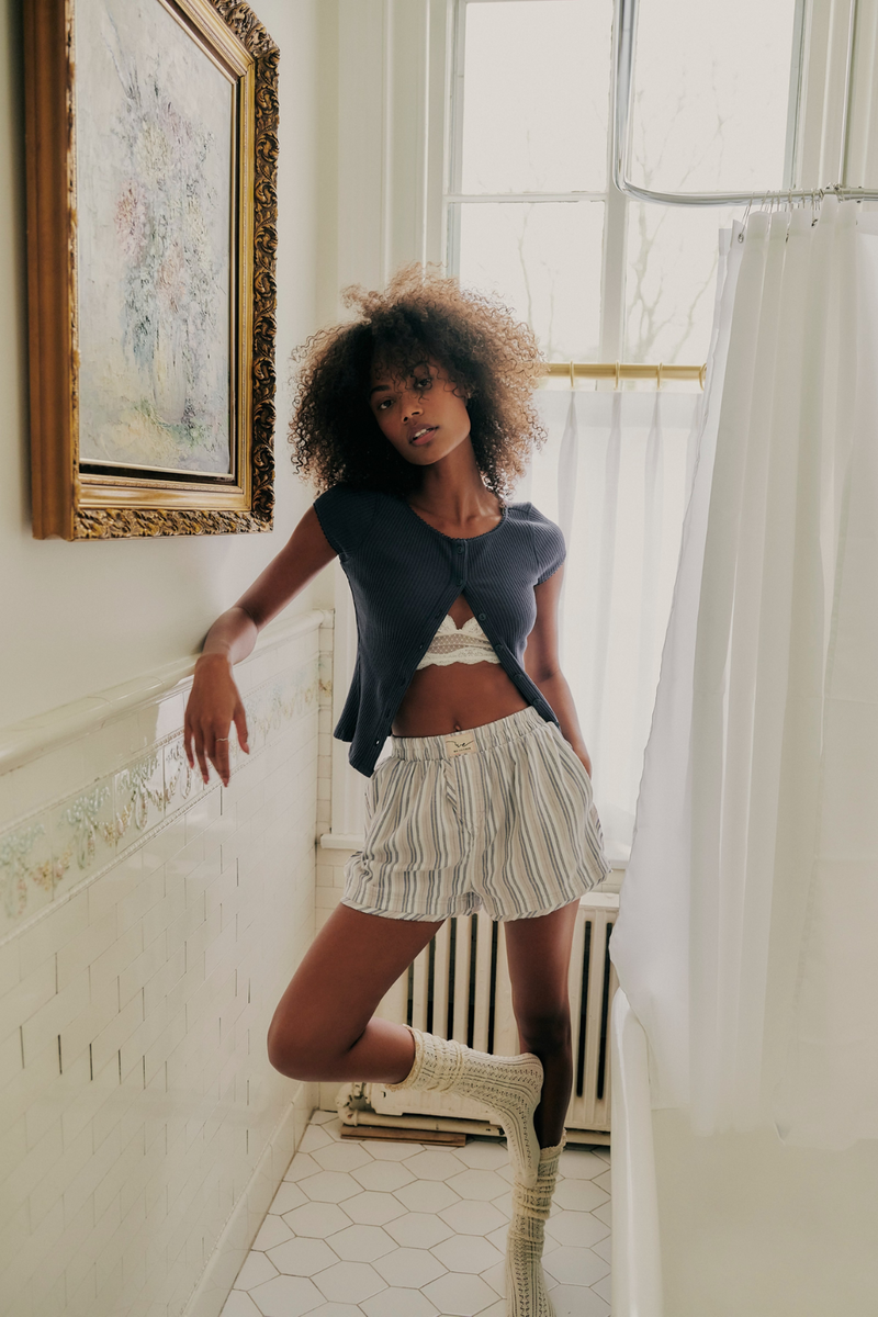 Free People Day to Day Flannel Boxer - Grey Combo