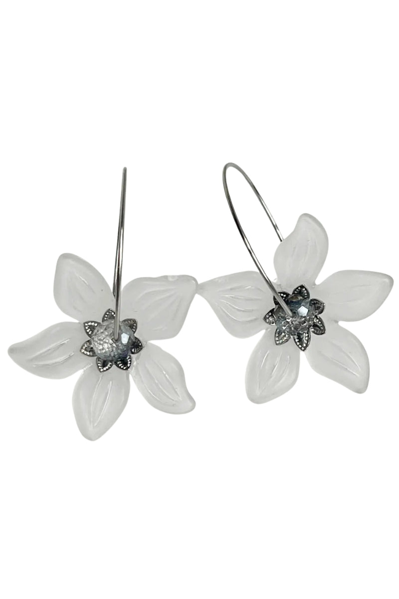 White Flower Hoops - Sterling Silver