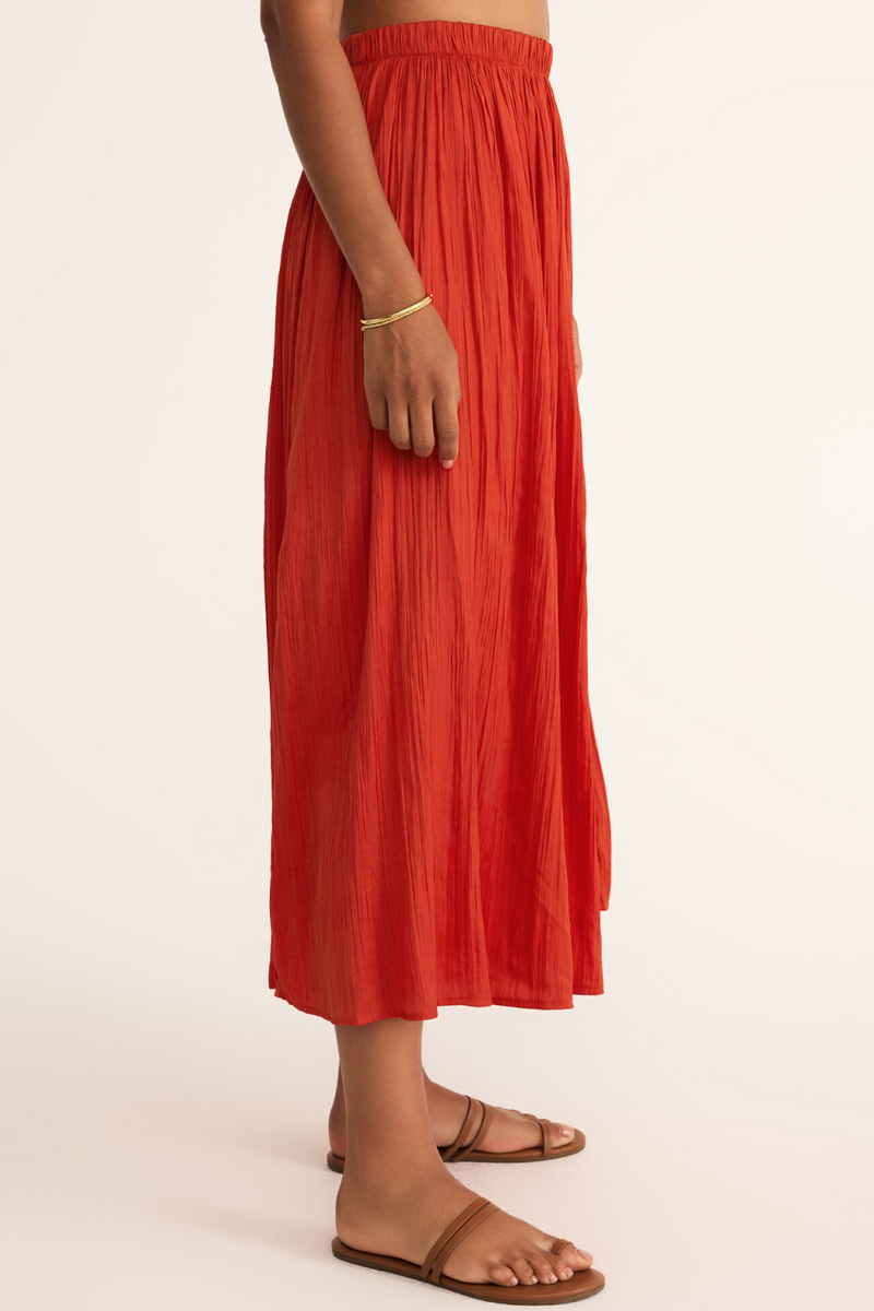 Z Supply Nicoline Crinkle Midi Skirt Cabana Red