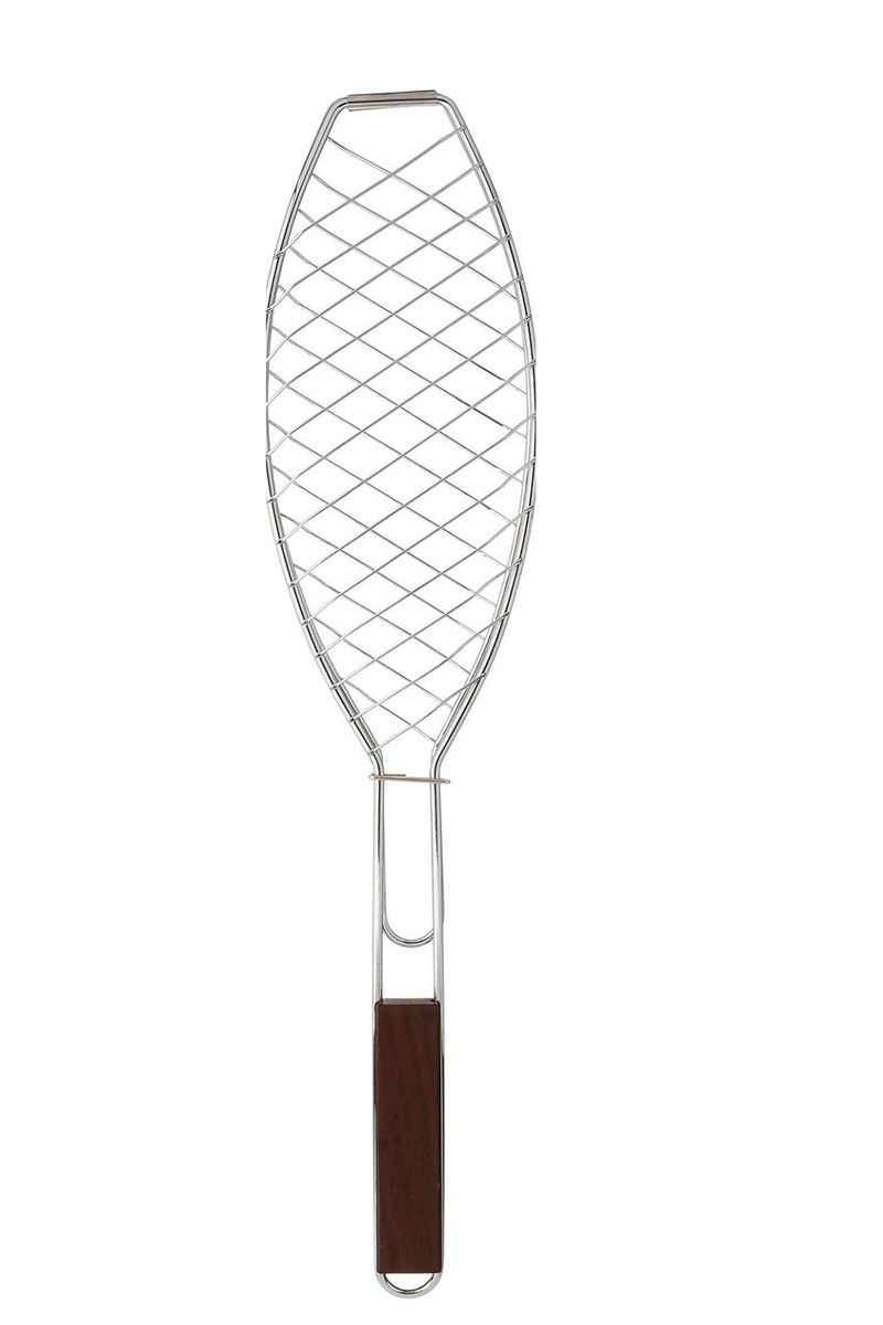 Outset Fish Grill Basket with Rosewood Handle