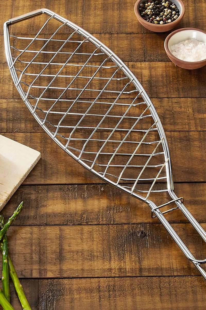 Outset Fish Grill Basket with Rosewood Handle