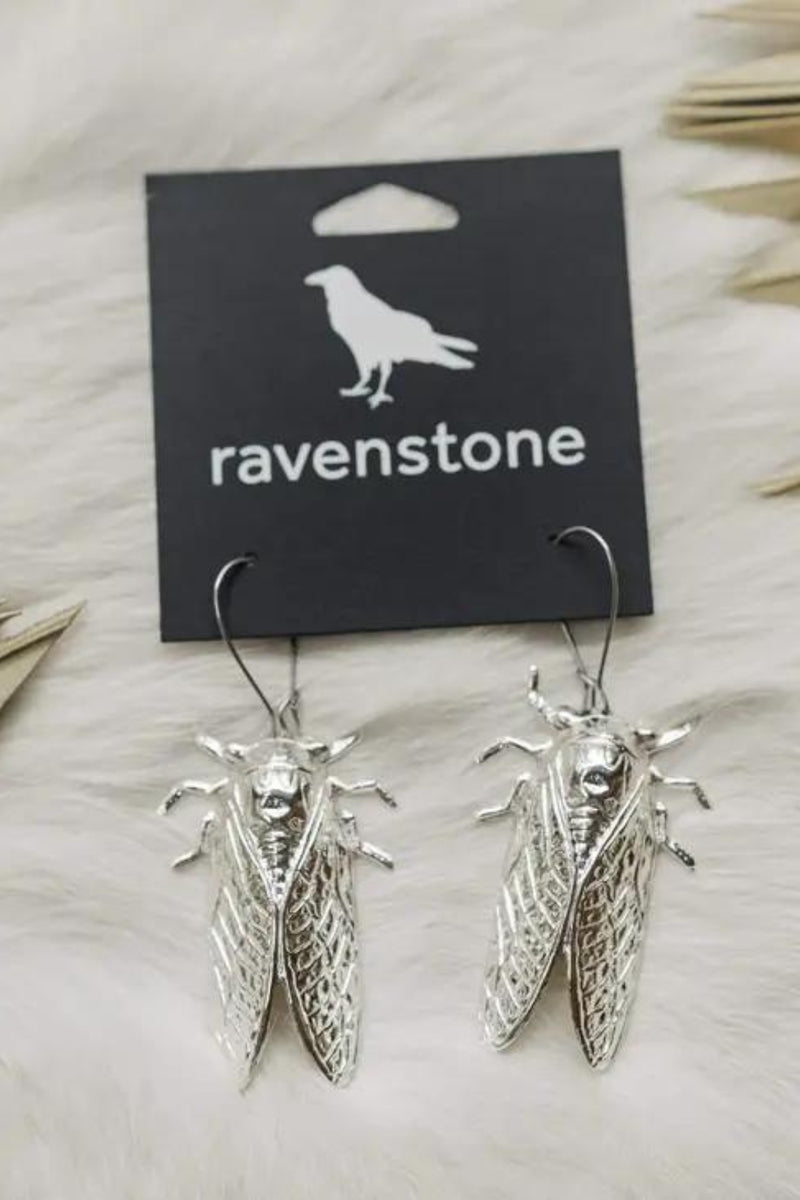 Ravenstone Cicada Earrings - Silver