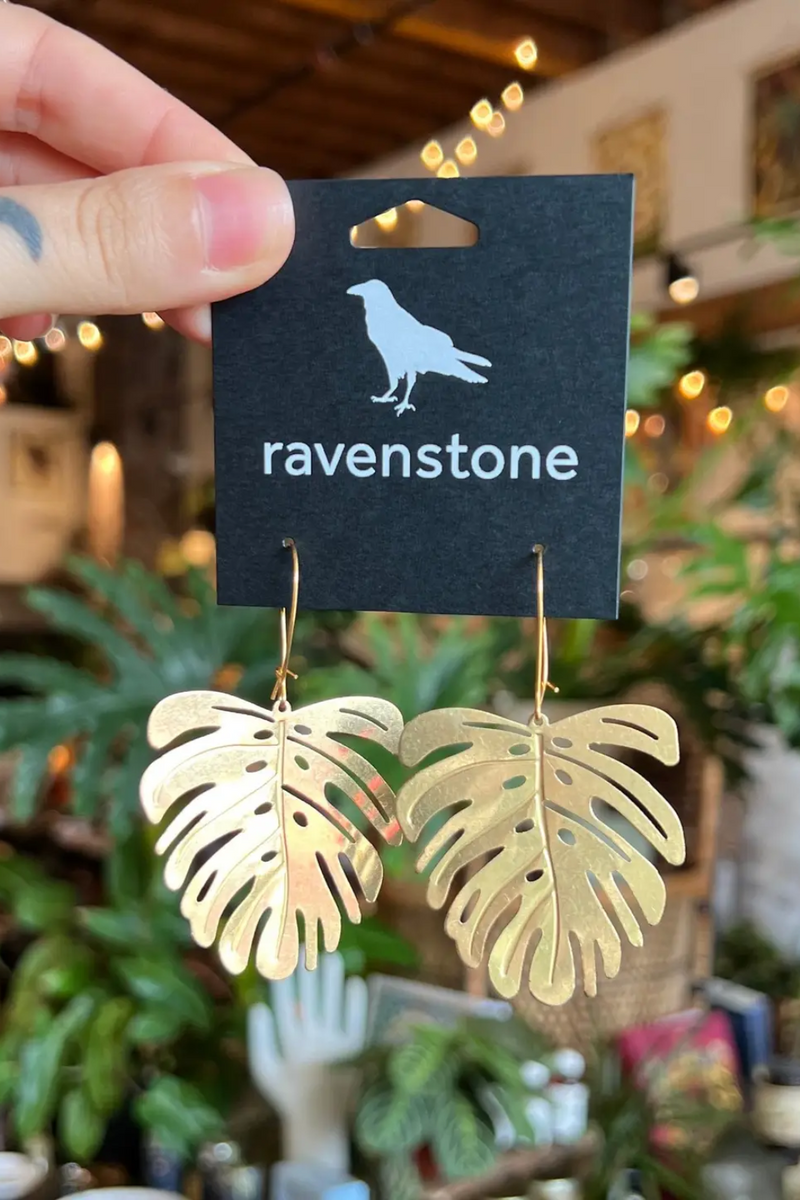 Ravenstone The Big Brass Monstera Earrings